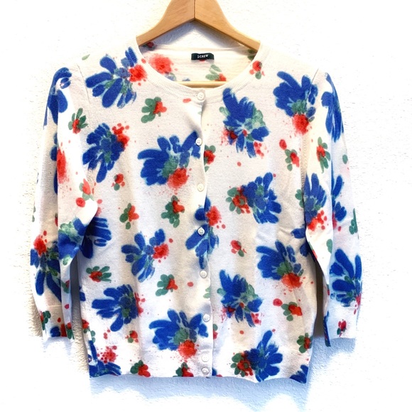 SOLD J. Crew Paintbox Merino Wool Floral Cardigan - Picture 2 of 4